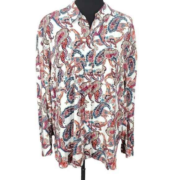 Liz Claiborne Paisley Print Shirt Buttons Down Two pockets Chest Size‎ XL - Picture 1 of 11